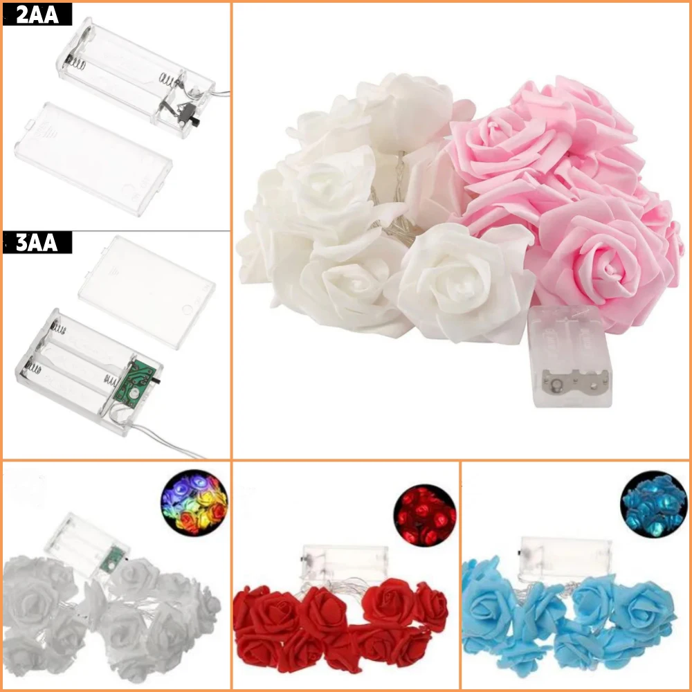 5V Rose Flower LED String Fairy Light Red Pink Warm Blue RGB USB/Battery Power Wedding Christmas Party Decoration 1.5m 3m 6m 10m