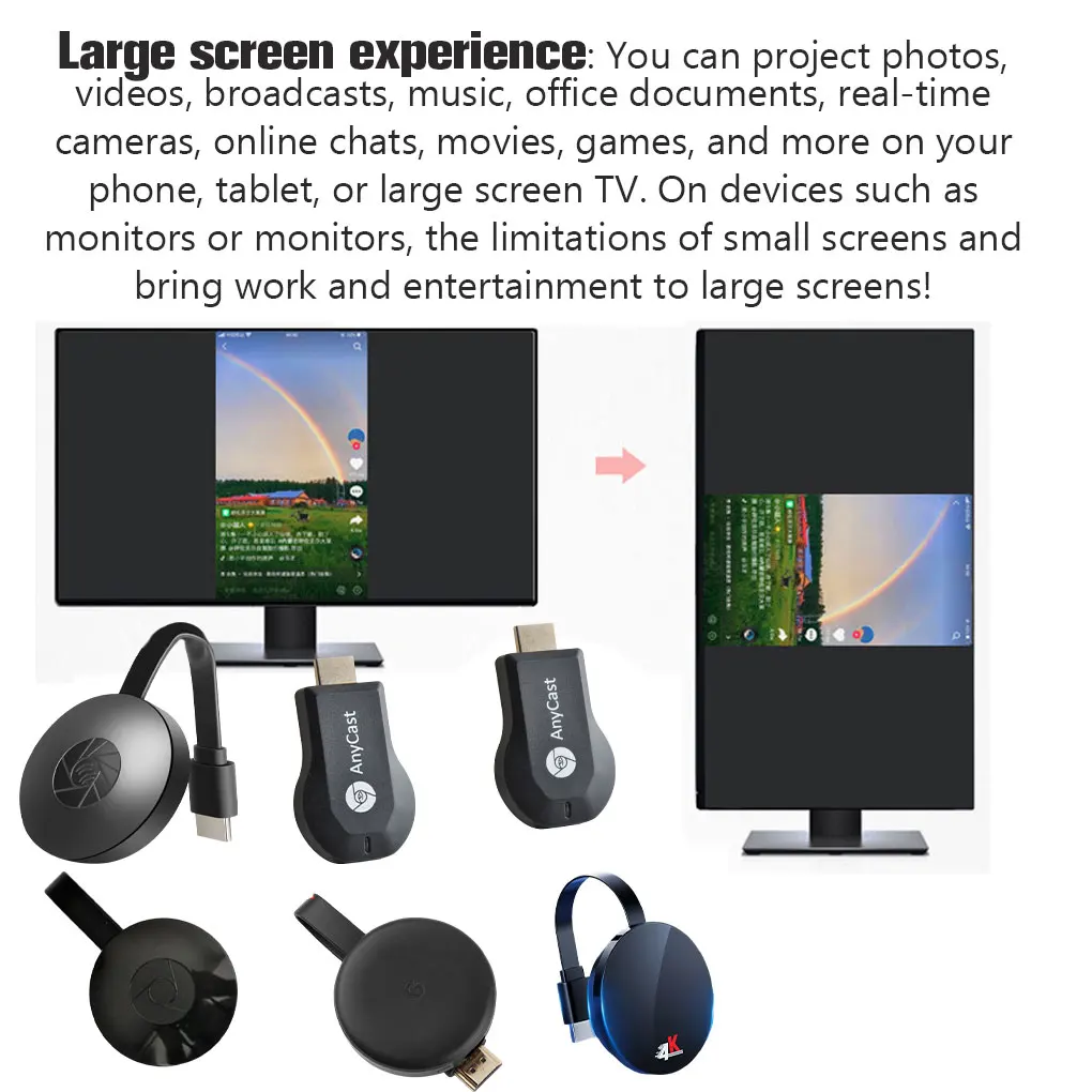 무선 디스플레이 동글 케이블 변속기 플레이, 4K 1080P 2.4GHz 어댑터, 전화 프로젝션 장치, 홈 시어터