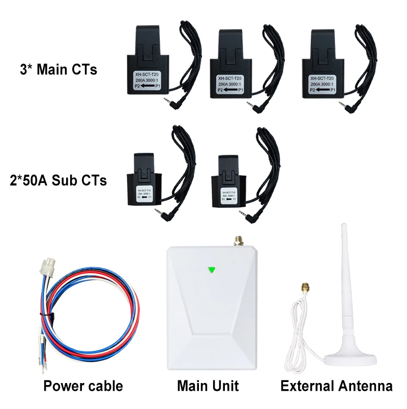 Tuya chytrá 3 fáze WIFI obousměrný energie měřič s 5 svěrky 3X200A 2X50A pro solární PV app monitor dovezené exported energie