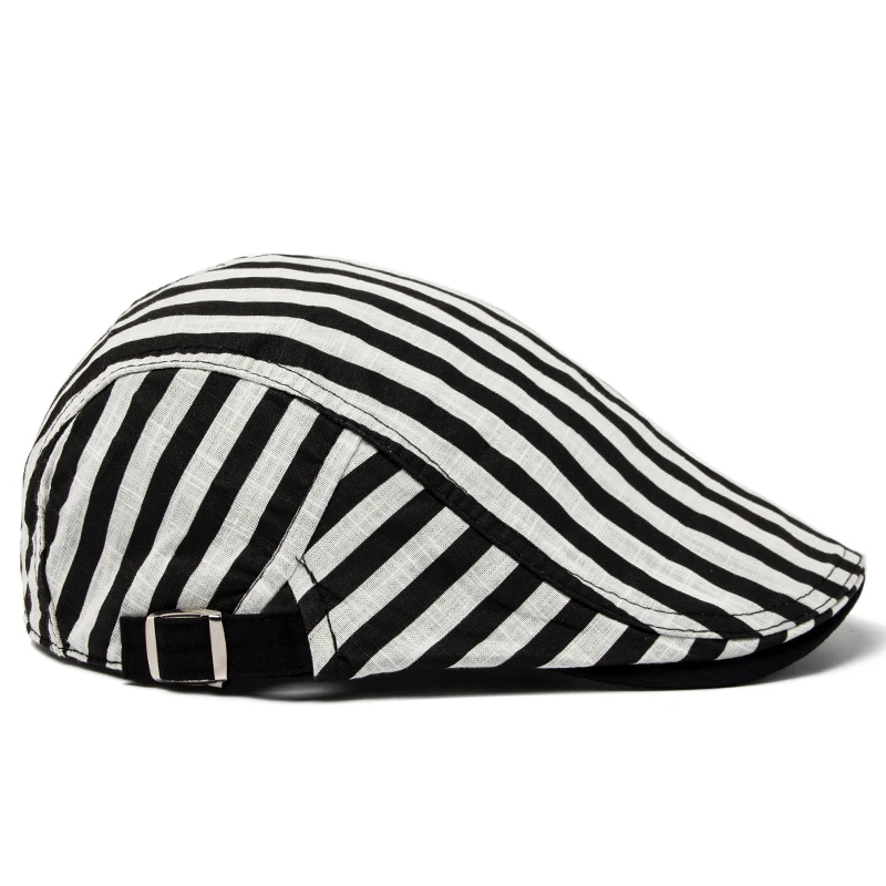CNTANG Beret Hat Men Vintage Stripes Plaid Cotton Visor Flat Cap Casual Fashion Sun Caps For Women Summer Berets Thin Style New beret hat woolen beret