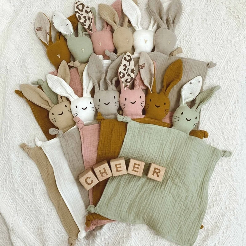 

Мягкий хлопковый муслиновый детский нагрудник Мягкая кукла-кролик успокаивающее полотенце для новорожденных одеяло для безопасности детское полотенце для сна