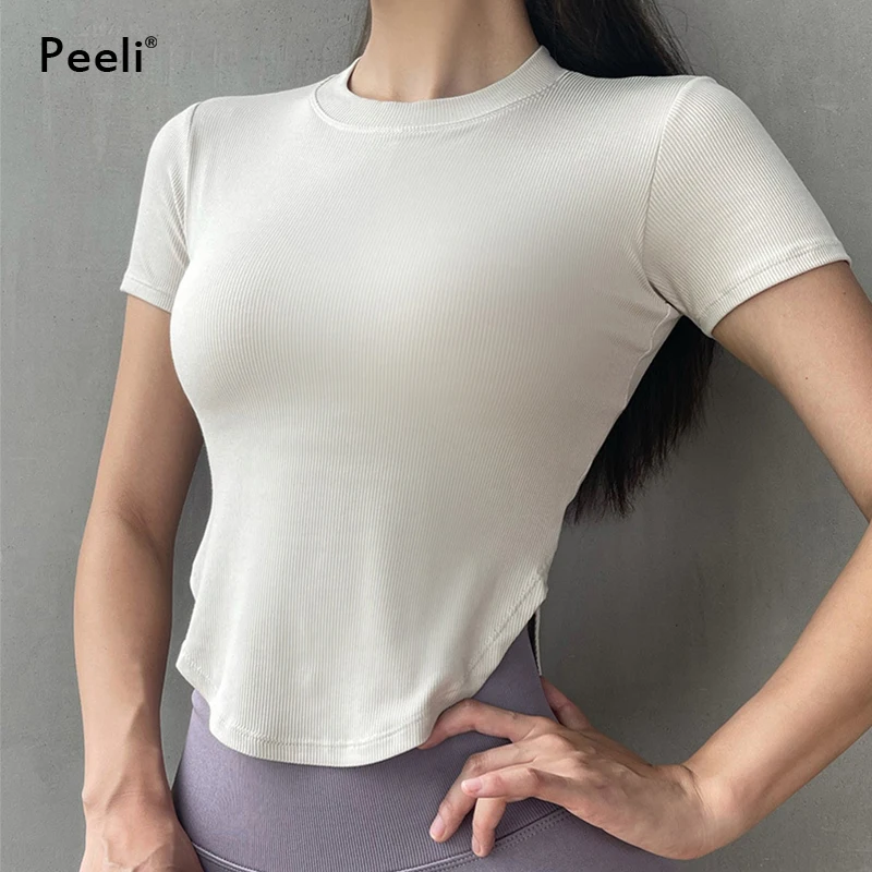 Sports T Shirt Yoga Top Sports Shirt Women Solid High Elastic