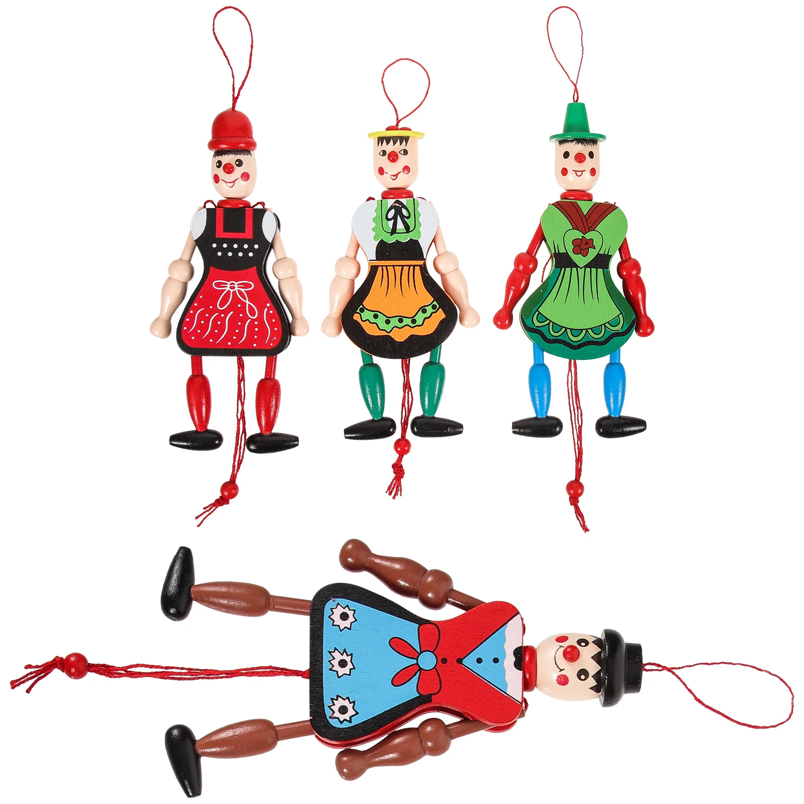

4 Pcs Wood Toys Hanging Puppet Wooden Lift The Thread Christmas Tree Child