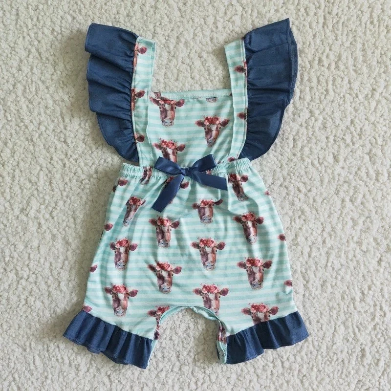 Flower Sika Deer Romper Summer Baby Girl Clothing Newborn Tank Country Jumpsuit Shorts Wholesale Kids Toddler One-piece Clothes Newborn Knitting Romper Hooded  Baby Rompers