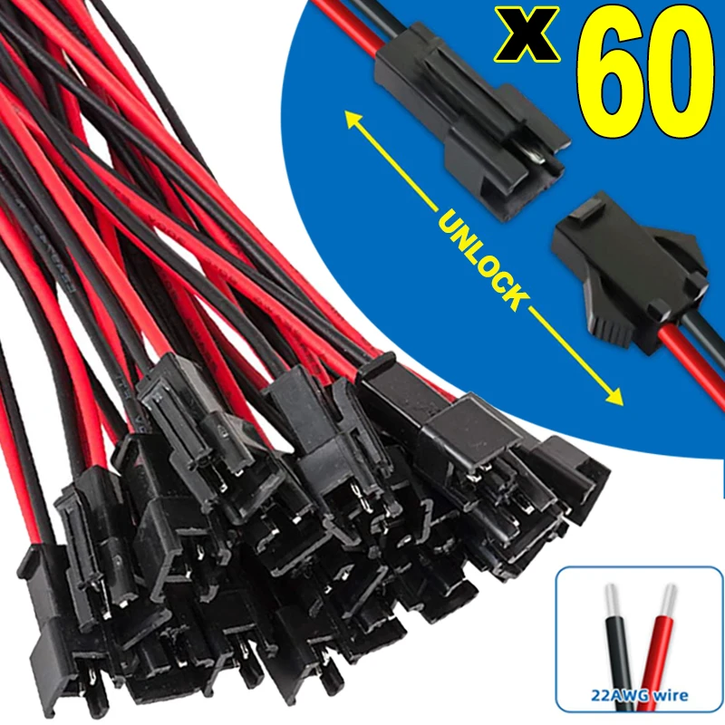 SM JST 2PIN Wire Connector Cable for WS2812B WS2811 LED Strip Lights 22AWG Male Female Without Soldering Light Controller Wire