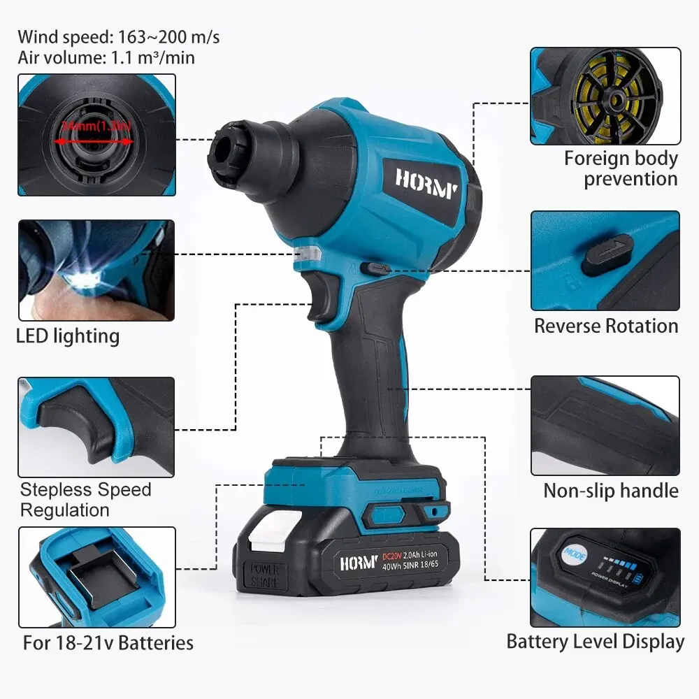 Hormy 6IN1 Cordless Air Blower With Nozzle Dusting Machine Multifunction Dust Blower Inflator Vacuum Tool For Makita 18V Battery 5