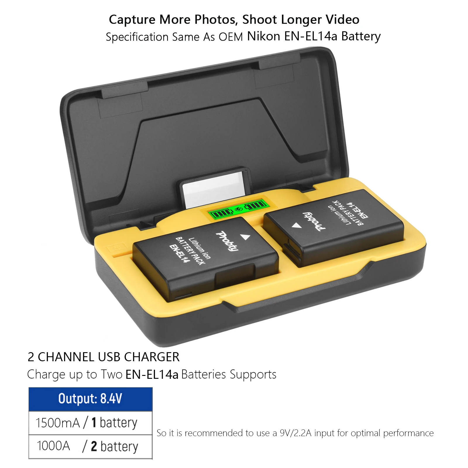 SHENMZ EN-EL14/EL14A, batería recargable de 1500 mAh, 7.4 V, compatible con Nikon D3100 D3200 SHENMZ EN-EL14/EL14A, batería recargable de 1500 mAh, 7.4 V, compatible con Nikon D3100 D3200