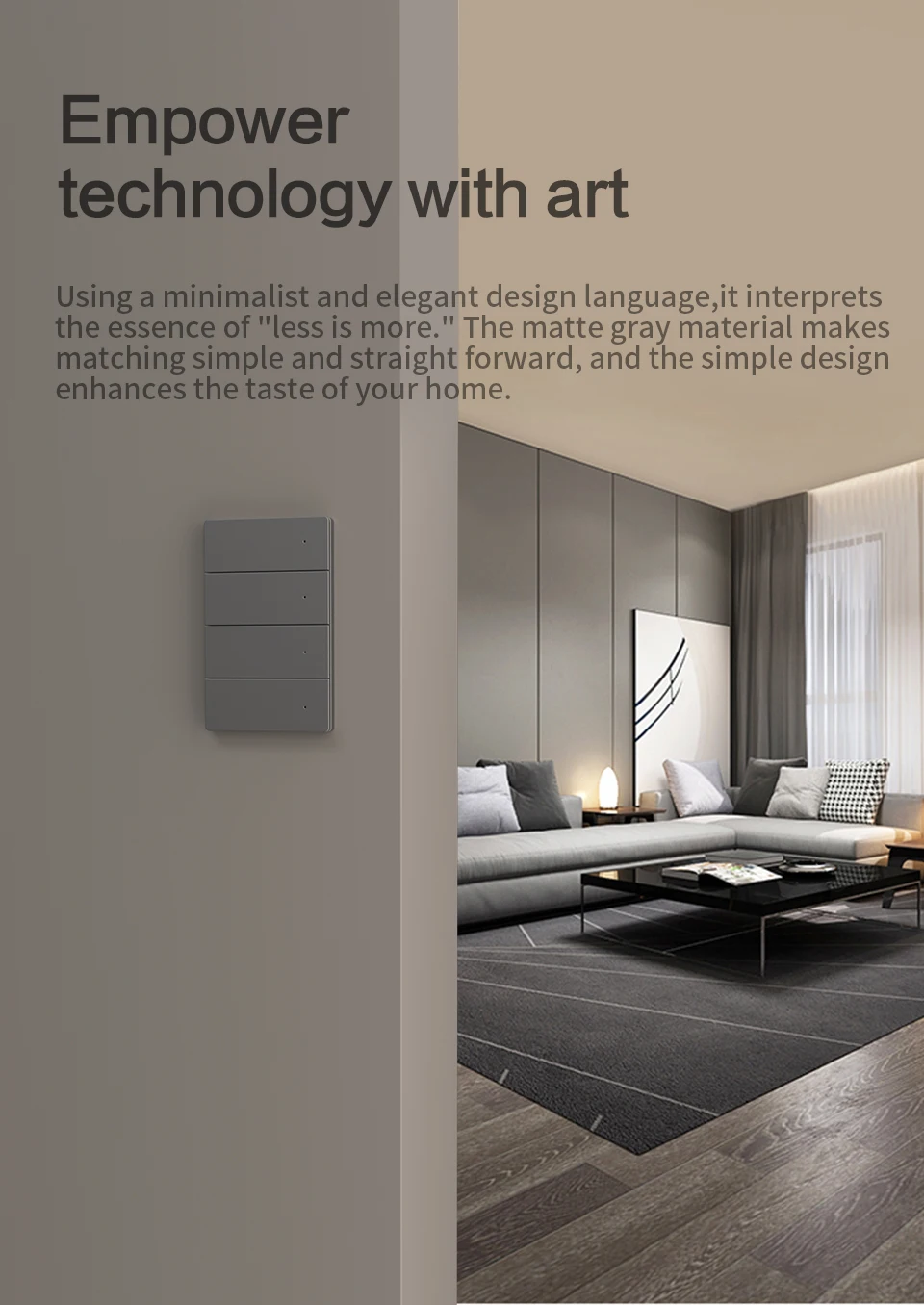 Zigbee Smart Aluminum Alloy Switch with Big Push Button 1 2 3 4 Gangs US Type Ne