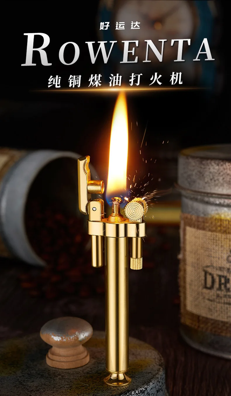 Description Picture 3 of itemNew German ROWENTA Detachable Pipe Lighter Permanent Cotton Core Pure Copper Kerosene Windproof Grinding Wheel Flint Lighter