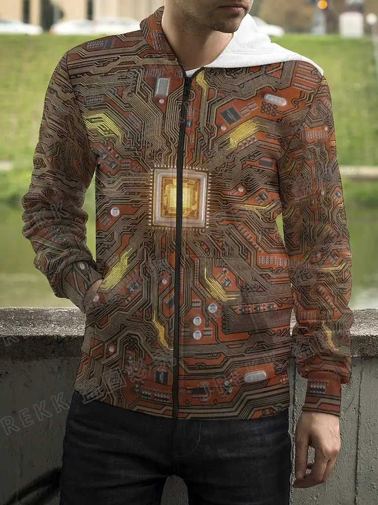 thumbnail image 1 of 2023 Nueva placa base CPU Sudadera con cremallera para hombres y mujeres Línea de procesador Placa de circuito Sudadera con estampado 3D Moda Abrigo informal Ropa, 1 of 5