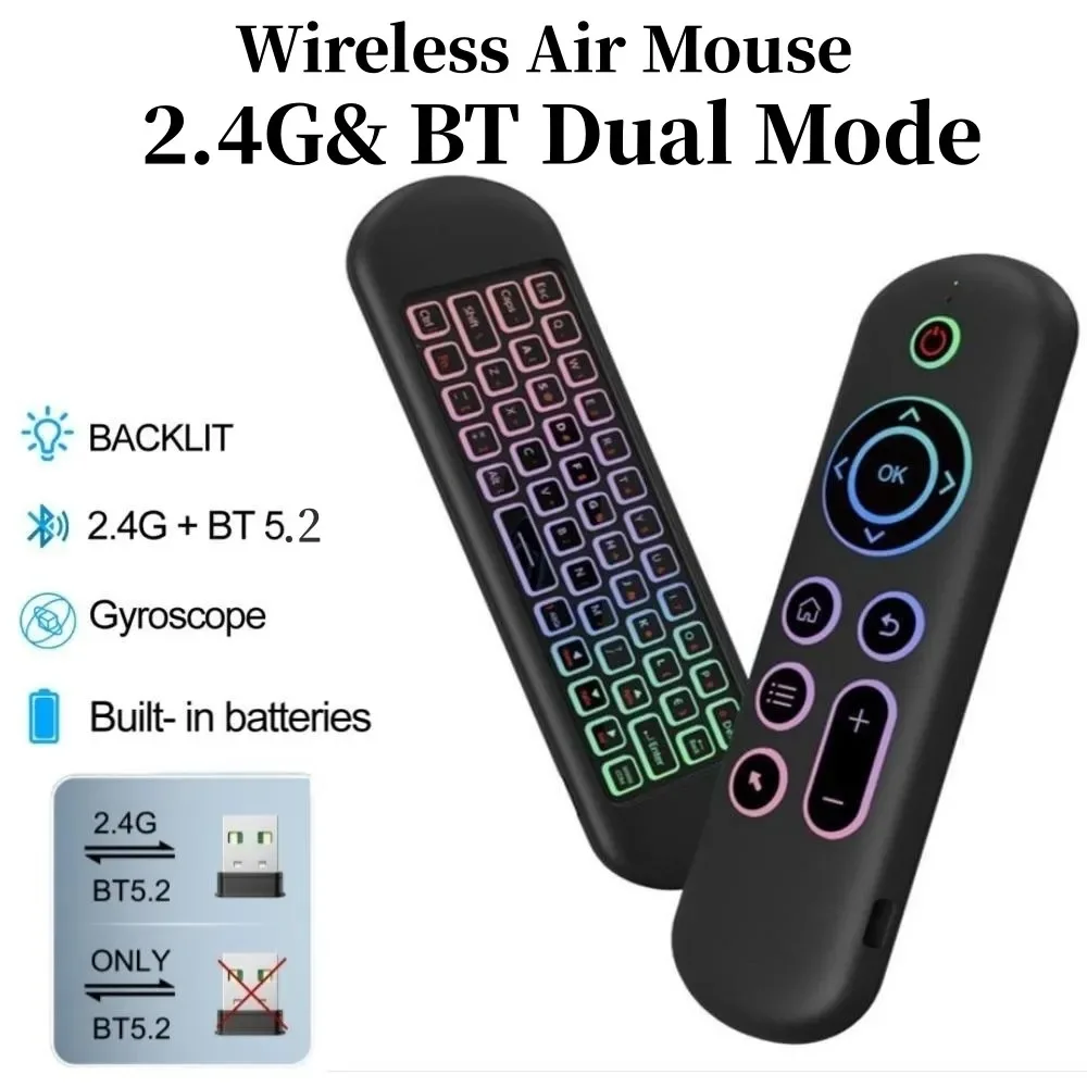 Mouse sem Fio m5 Air 2.4ghz Bluetooth 5.2 Mini Teclado Voz Retroiluminado Controle Remoto Aprendizado ir Apto para pc Android