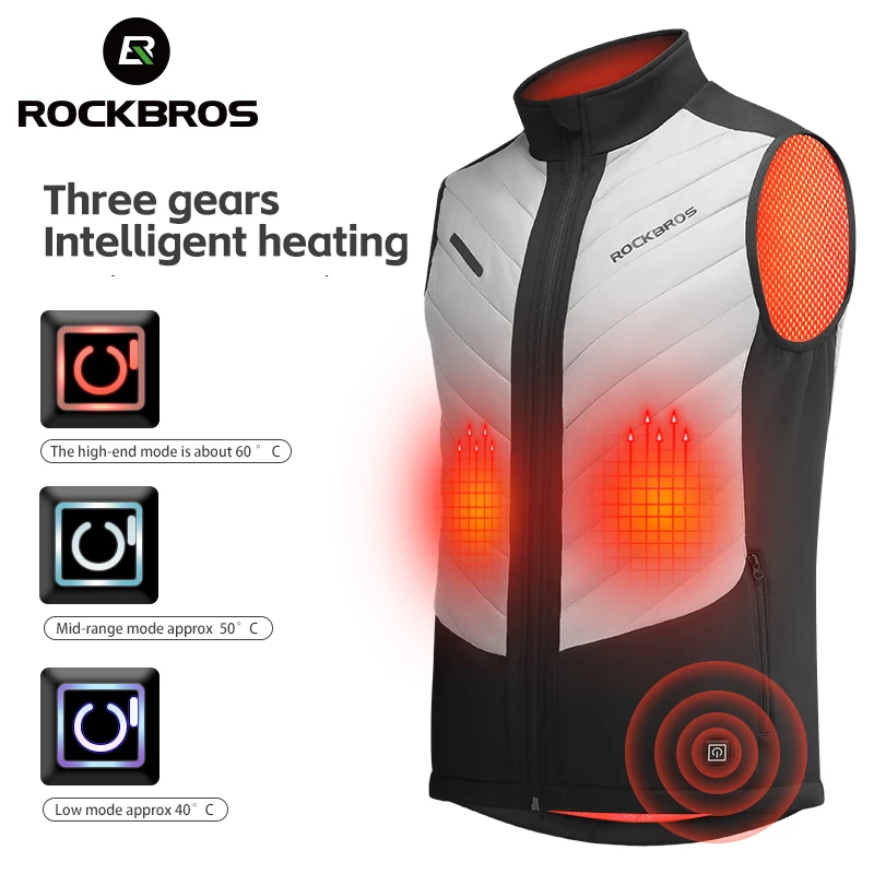 

ROCKBROS Winter Heated Cycling Vests Thermal Warm Electric Bike Vest Tops USB MTB Road Camping Hiking Skiing Bicycle Vests