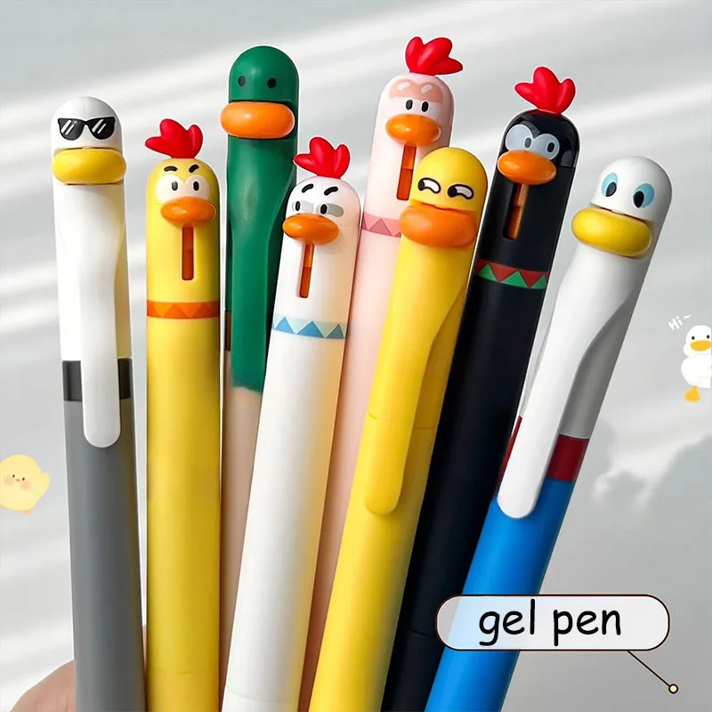 12pcs/set Parrot/Chick/Duck Neutral Pen Rotating Core 0.5mm Black Ink - Large Capacity Pen Cartoon Speed Drying Signature Pen