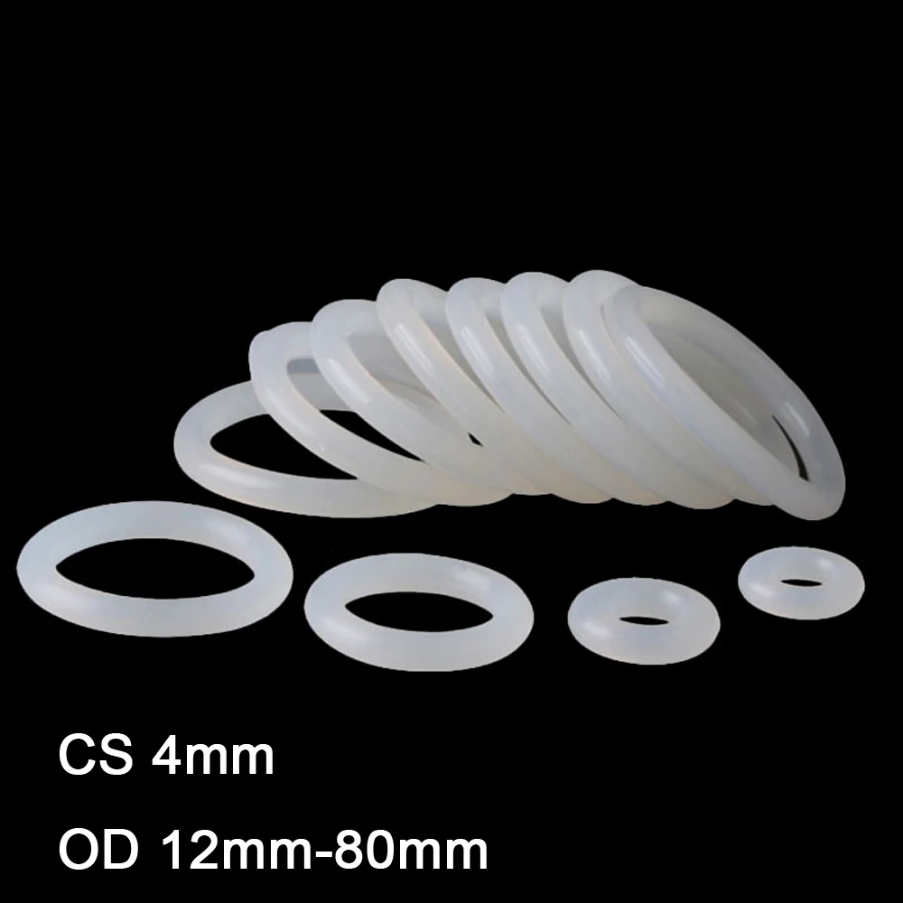 

10pcs White Silicone O Ring Gasket CS 4mm OD 12mm-80mm Food Grade Silicon Rubber Washer VMQ Insulated Waterproof Sealing Gasket