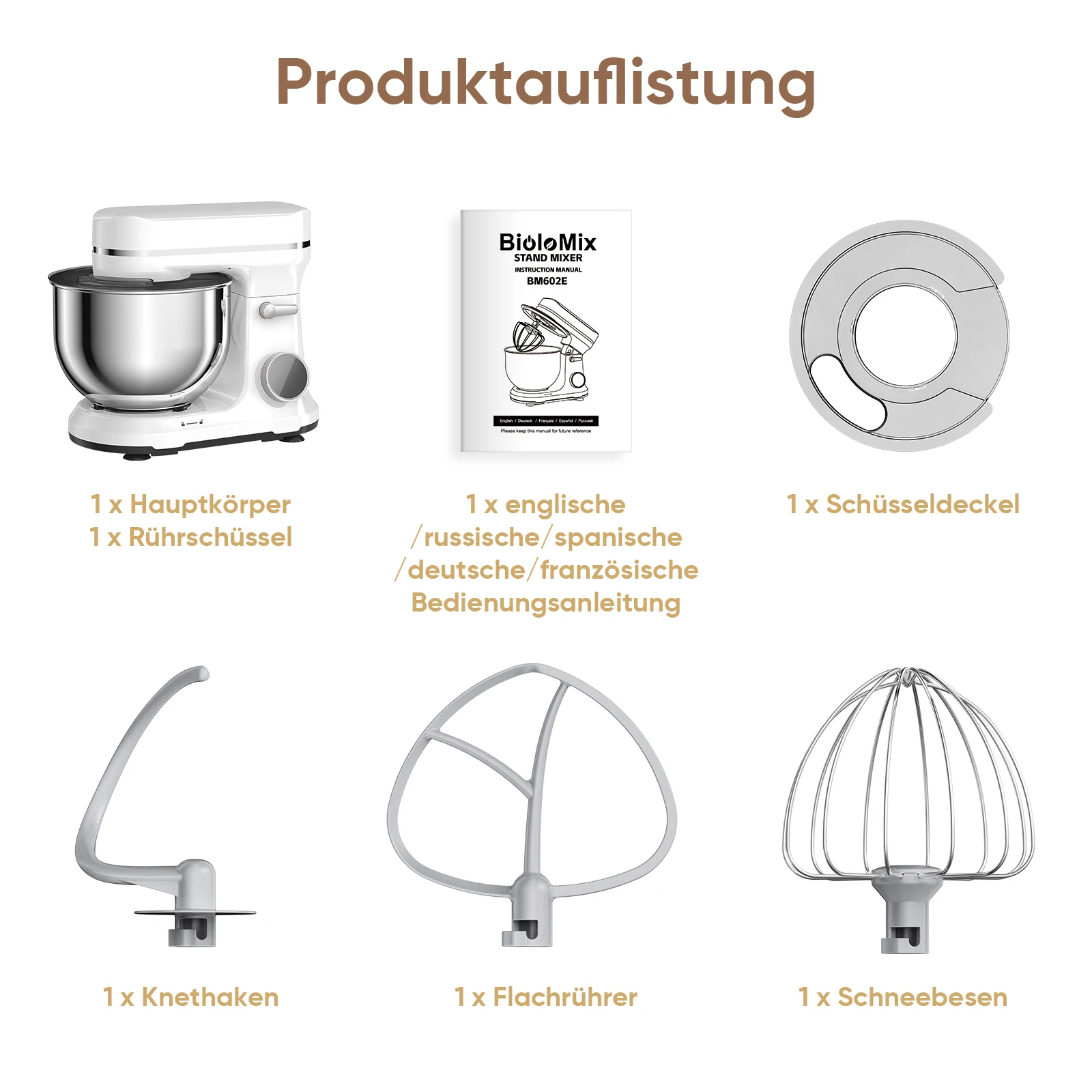 BioloMix Küchen-Lebensmittelmixer, 1200 W Gleichstrommotor mit 11 Geschwindigkeiten, digitaler OLED-Bildschirm, elektrischer Lebensmittelmixer mit Knethaken, Schneebesen – Detail 15