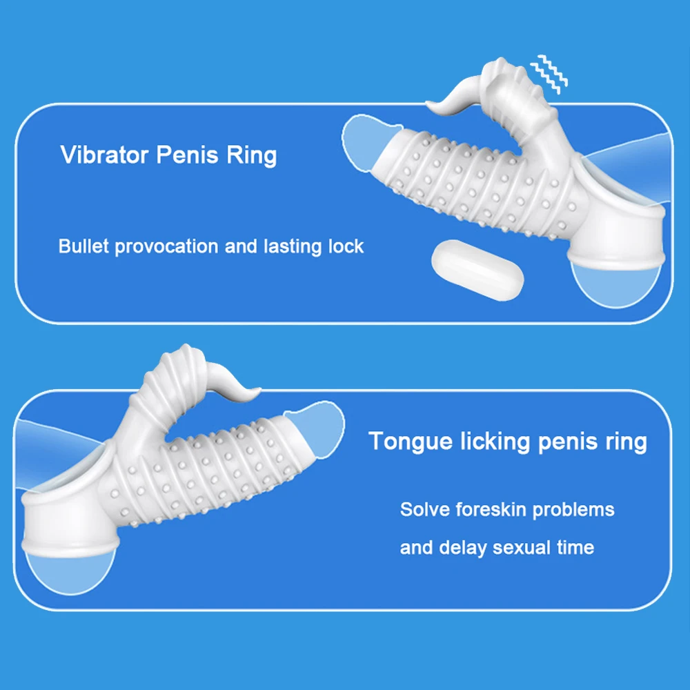 Vibrator Penis Ring Foreskin Correction Tongue Licking Cock Sleeve Delay  Ejaculation G Spot Stimulator Adult Sex Toys for Men