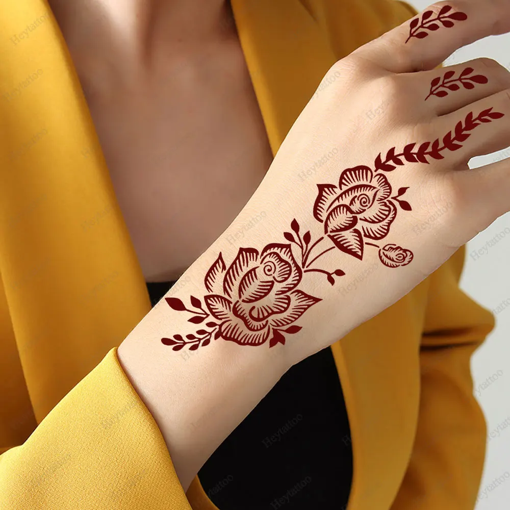 Flower Tattoo Stencils for Hand Henna Tattoo Templates for Women Wedding Festival Hand and Fingers Body Art Decoration 2pcs henna tattoo stencils