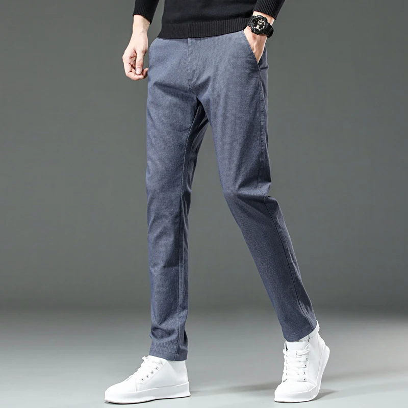 New England Dot Pattern Work Stretch Pants Men Business Fashion Slim Fit White Grey Casual Pant Male Brand Trousers 30-38 men trousers