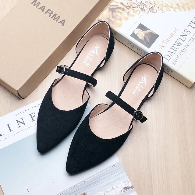 Women Flats Poined Toe Black Velvet Leather Flat Heel Shoes for Women 2022 Spring Summer New Soft Sole Nice Quality Comfortable 1