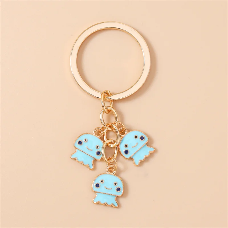 Aihua Niedlicher Emaille-Oktopus-Quallen-Schlüsselanhänger für Frauen Strand-Schlüsselring Auto-Schlüssel Handtaschen-Anhänger Ornamente Schmuck Geschenke Schmuckstücke – Detail 12