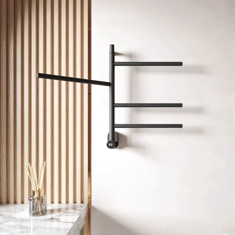 304 สแตนเลสห้องน้ําชั้นวางผ้าขนหนูไฟฟ้าหมุนได้ก้านทําความร้อนในครัวเรือนฆ่าเชื้อและลดความชื้นราวตากผ้า 1