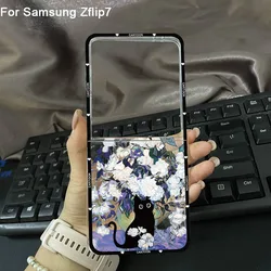 Van Gogh - Inspired Black Cat Transparent Phone Cover with Sunflower Design - Samsung ZFlip 8 (Style 1)