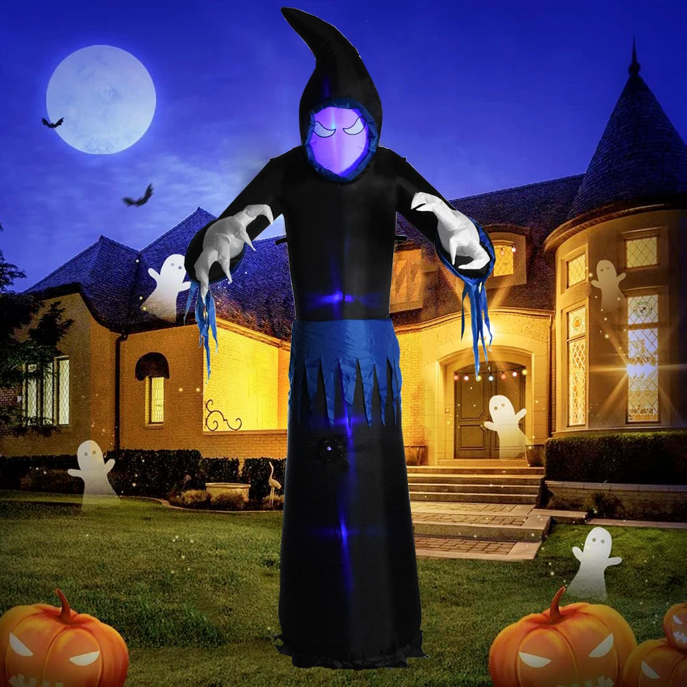 

8FT Halloween Inflatable Outdoor Decoration Large Inflatable Grim Reaper Ghost with Scary Sound and LED Light Blow Up Yard Decor