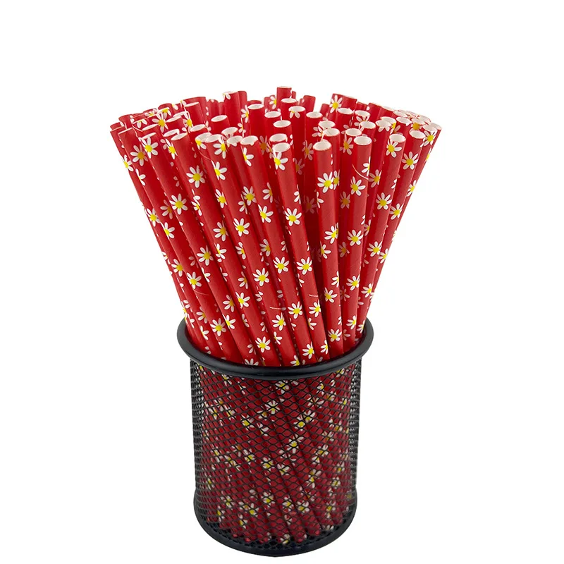 25pcs Home Kitchen Wedding Props Party Supplies Daisy Straw Paper Straws Disposable Decorations