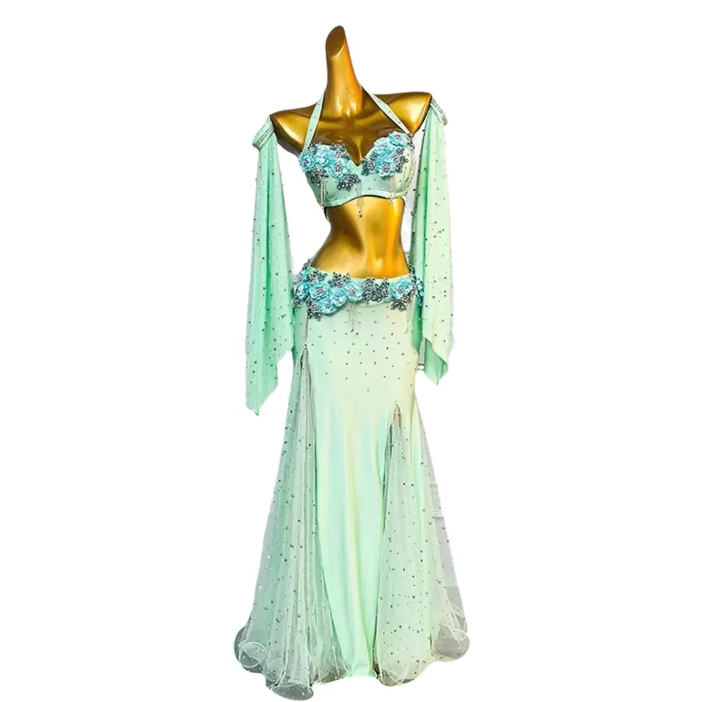 Belly Dance Costume Rhinestone Female Adult High-End Mint Green Bra, Hip  Hugging Long Skirt, Samba Performance High Flash Dress - AliExpress