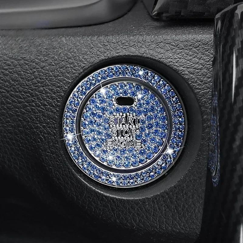 Car Start Switch Button Auto Decorative Diamond Stickers Rhinestone Ring Circle Trims Protective Cover Accessories