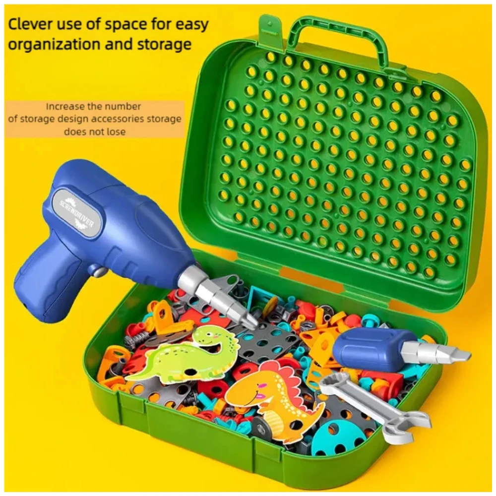 WizKidz Electric DIY Drill STEM Puzzle Toy Set Creative Drill Kit 2D/3D Educational Building Tool Kit for Boy&girl Pretend Play