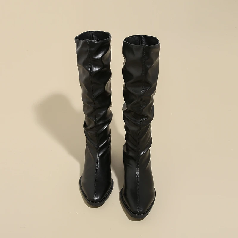 Aphixta Luxury Leather Women Ankle Boots Black Mid-Calf Modern Boots 3.5cm Square Heel Shoes Woman Boats botines para mujeres