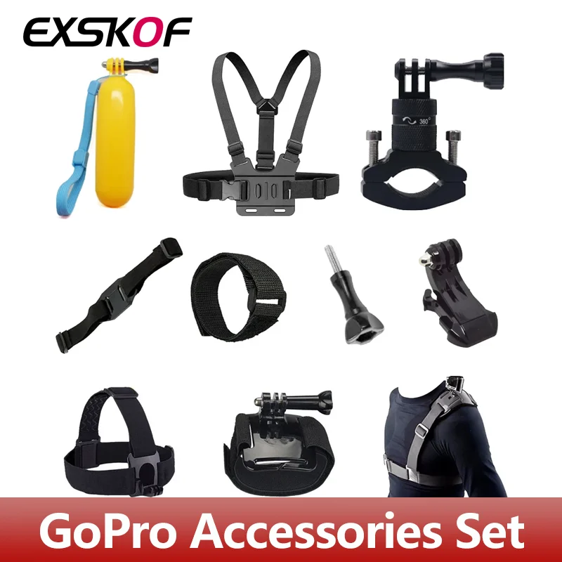 Комплект аксессуаров для экшн-камеры, нагрудная повязка на голову, плечевой ремень, плавучая палка, велосипедная подставка для GoPro Hero 10, 9, SJCAM, SJ10, SJ8 PRO