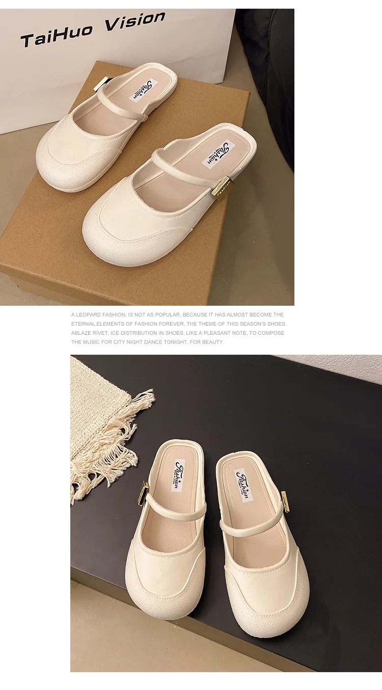 Damen-Mary-Jane-Schuhe mit weichem Boden, Sommer, bequeme flache Sandalen, quadratische Zehenpartie, PVC-Strandschuhe, reine Farbe, Retro-Französischer fauler Schuh – Detail 13