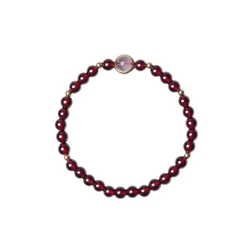 7A Collector Grade 5mm Ancient Chinese Style Garnet Bracelet Female Fine Grain Single Circle Sterling Silver Hand String Womens