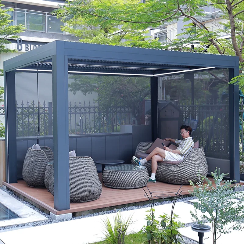 

Customized outdoor pavilion, courtyard, aluminum alloy canopy, electric leisure garden, new Chinese villa, outdoor sunshade