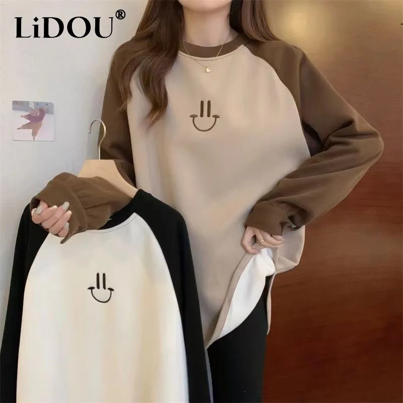 

Spring Autumn Loose Long Sleeve Korean Fashion Tops Women Patchwork Solid Color Popularity Lady Pullovers Oversized Sweatshirt