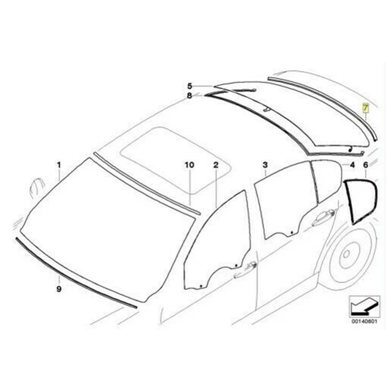 AEF2-리어 윈도우 윈드실드 몰딩 씰 51317138664 -BMW 3 시리즈 E90용