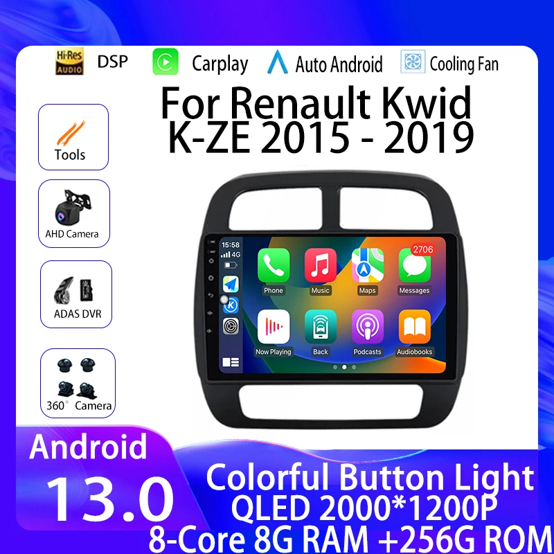 

Android 13 For Renault Kwid K-ZE 2015 - 2019 Car Stereo Multimedia Navigation GPS Video Player Autoradio Carplay Monitor Radio