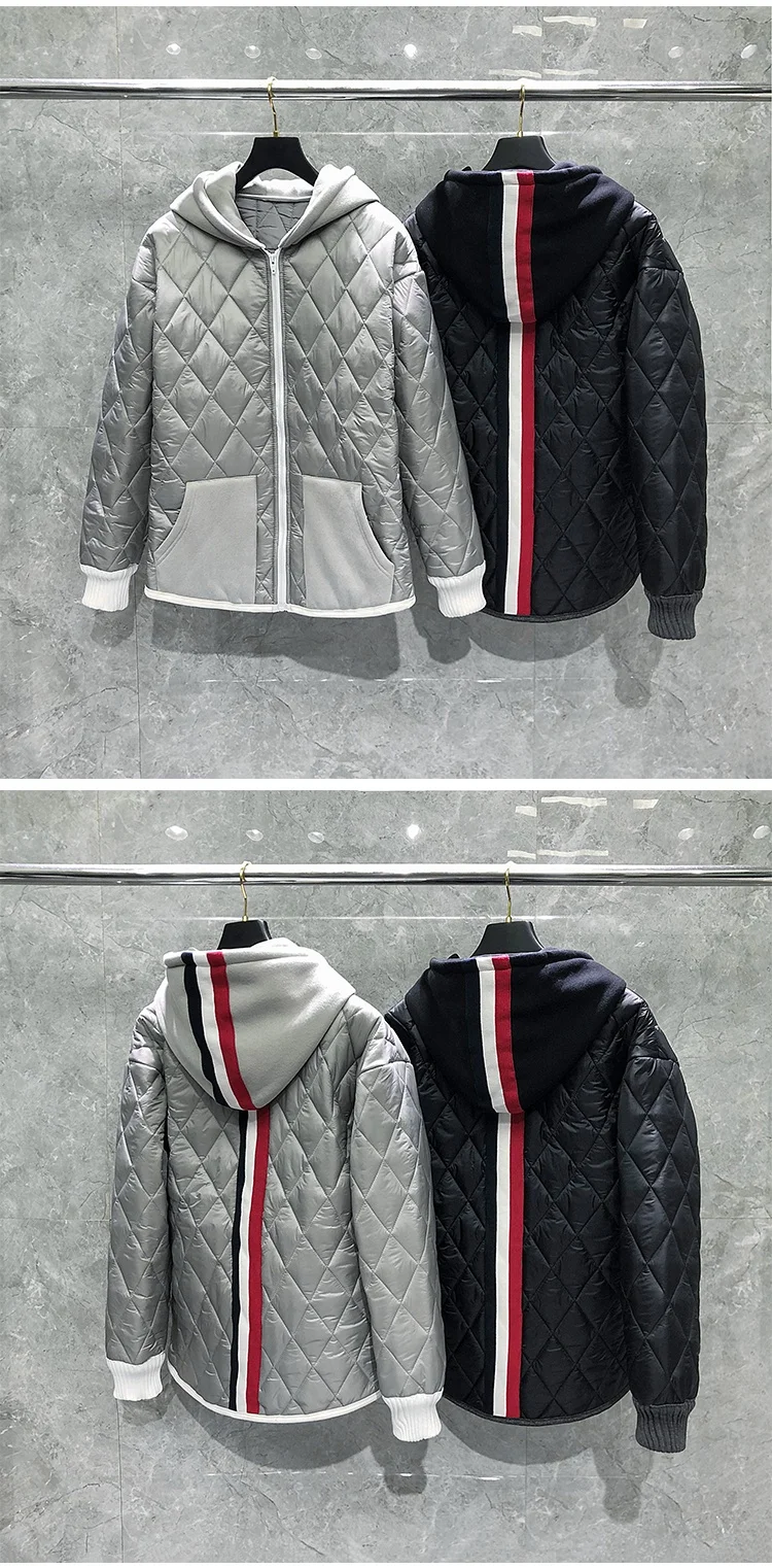 Piumino da uomo TB THOM marchio di moda invernale cappotti con cappuccio design a righe posteriori di alta qualità giacche full-zip calde TB197_voghion.com