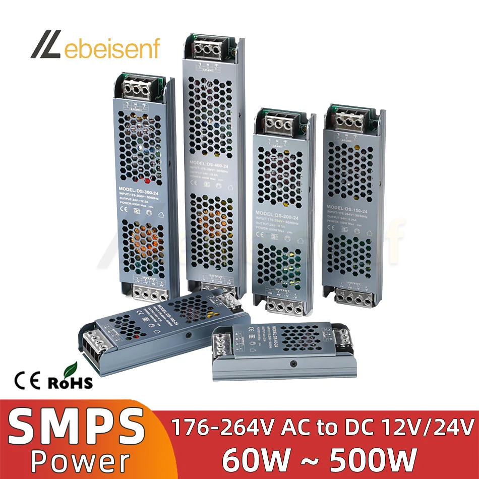 12V 24V Switching Power Supply 60W 100W 150W 200W 300W 400W 500W Aluminum Housing AC/DC Converter LED Lighting Drive Transformer
