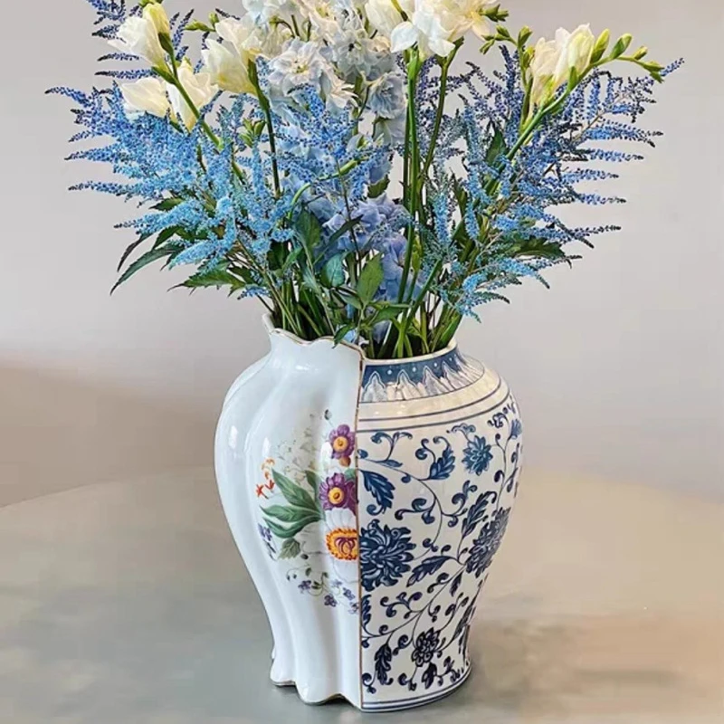 

Chinese and Western combination of blue and white porcelain vase creative home decoration ceramic vase living room accessories