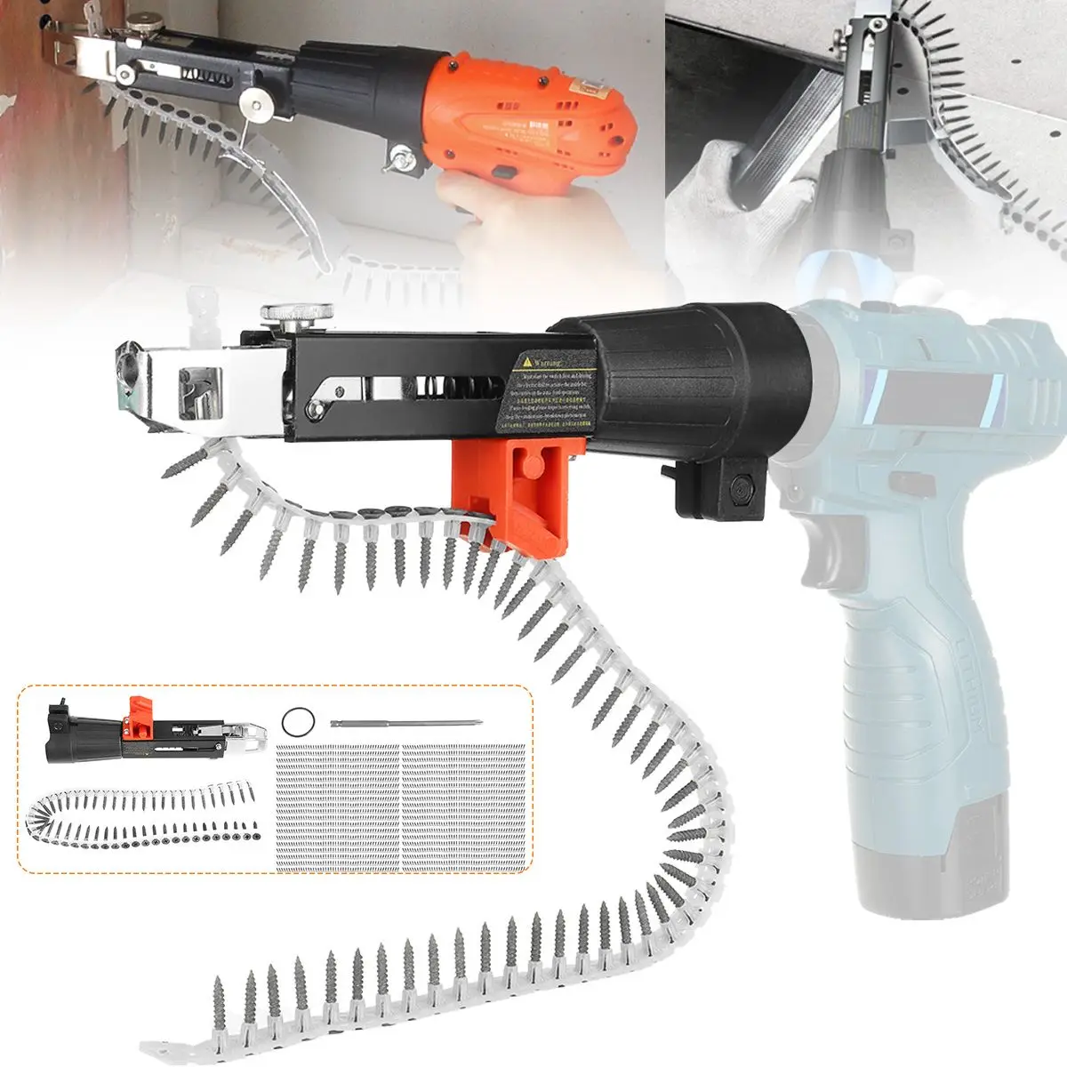 Automatic Chain Nail Gun Adapter Screw Gun Screw Chain with 50/1000PCS