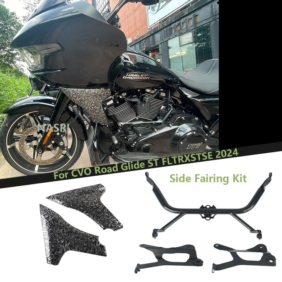 Side Fairing Panel Support Bracket Kit For Harley CVO Road Glide 2023-2024 - ABS & Iron Brackets, Unpainted/Bright Black