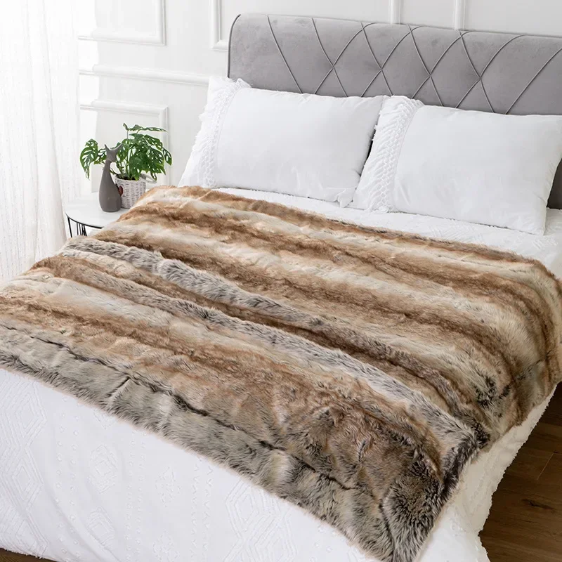 Faux Fur Blanket Super King Throw Blanket PAVILIA Cream Beige
