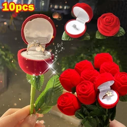 1/5/10pcs Velvet Rose Flower Ring Box RedRose Earring Display Holder Gift Boxs Bridal Wedding Engagement Jewelry Storage Case