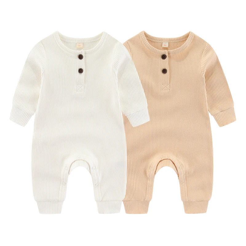 Kiddiezoom Baby Boy Girl Rompers 2 Pack Solid Unisex Long Sleeve Jumpsuits Infants Clothes Outfits images - 6