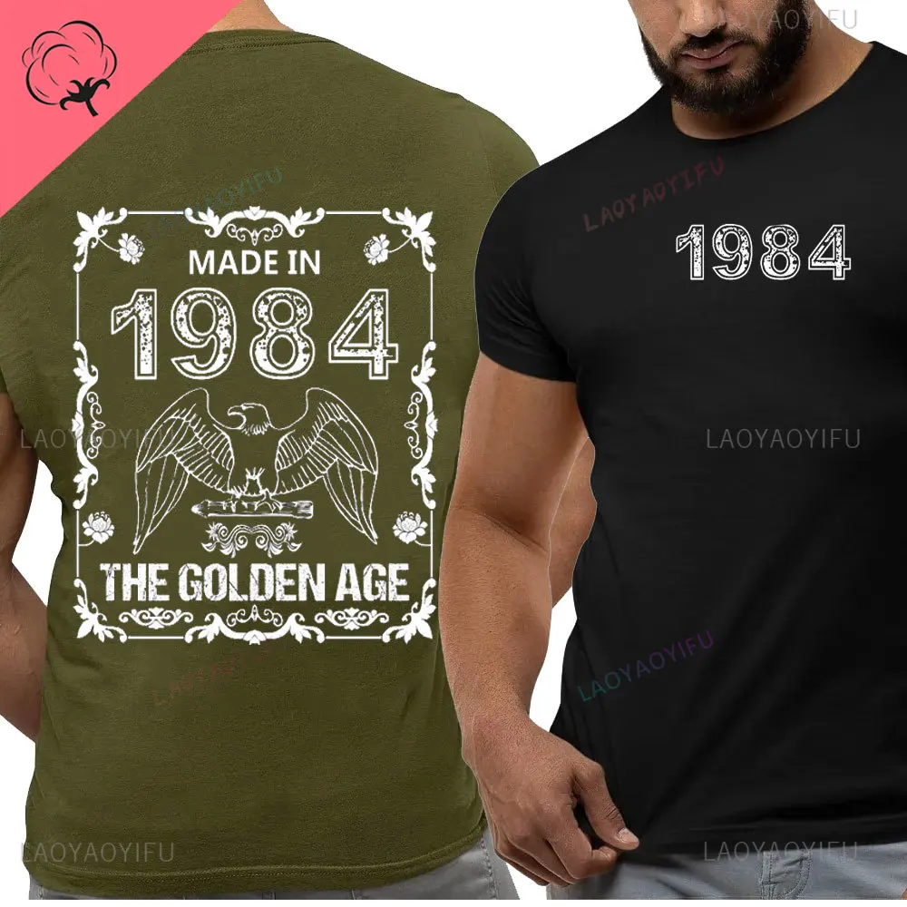 thumbnail image 1 of Camisa de algodón de 40 cumpleaños para hombres, camisetas con estampado de leyendas nacidas en 1984, Vintage de 40 años, pecho izquierdo, espalda completa, 1 of 5