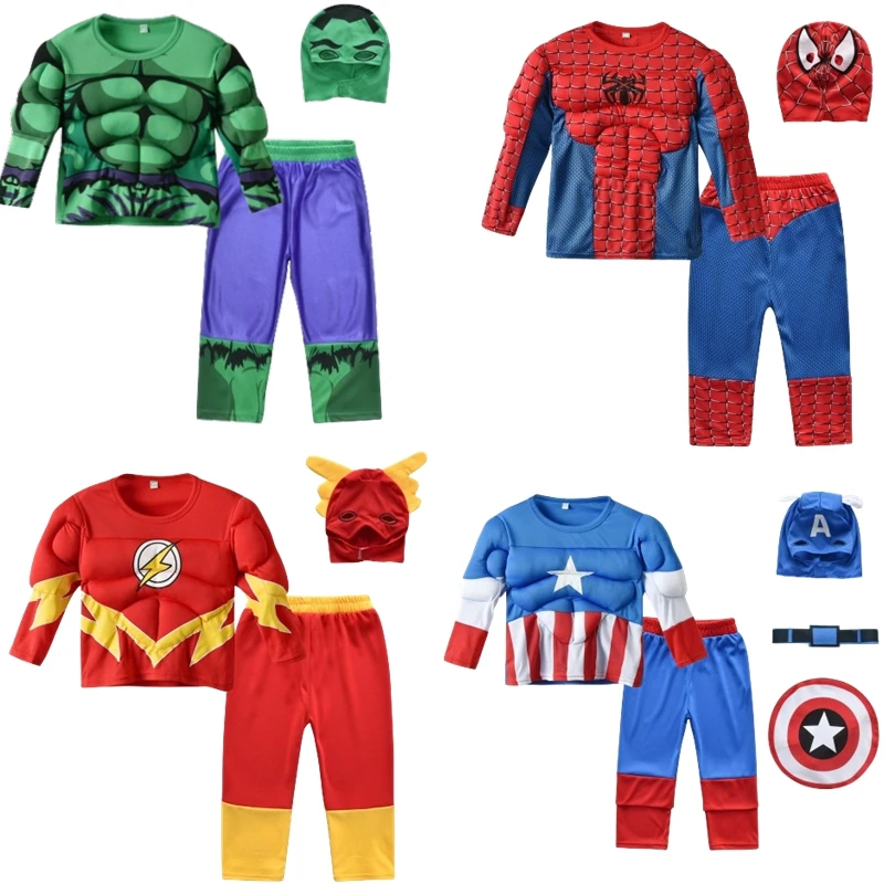 superhero cosplay costume kids cosplay costume Superhero Hulk Captain America Cosplay Costume Boy Girl Clothes Spiderman Muscle Suit Halloween Carnival Birthday Party Outfits