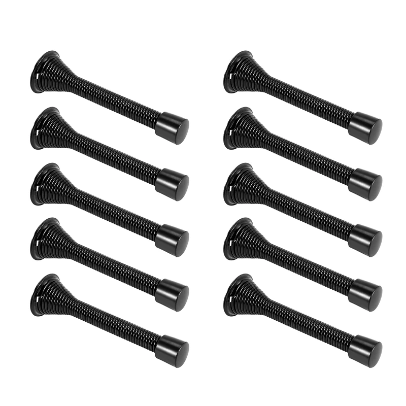 

12 Pack Flexible Spring Door Stopper Door Stop Wall Protector With Low Mounted Black Rubber Bumper Tips